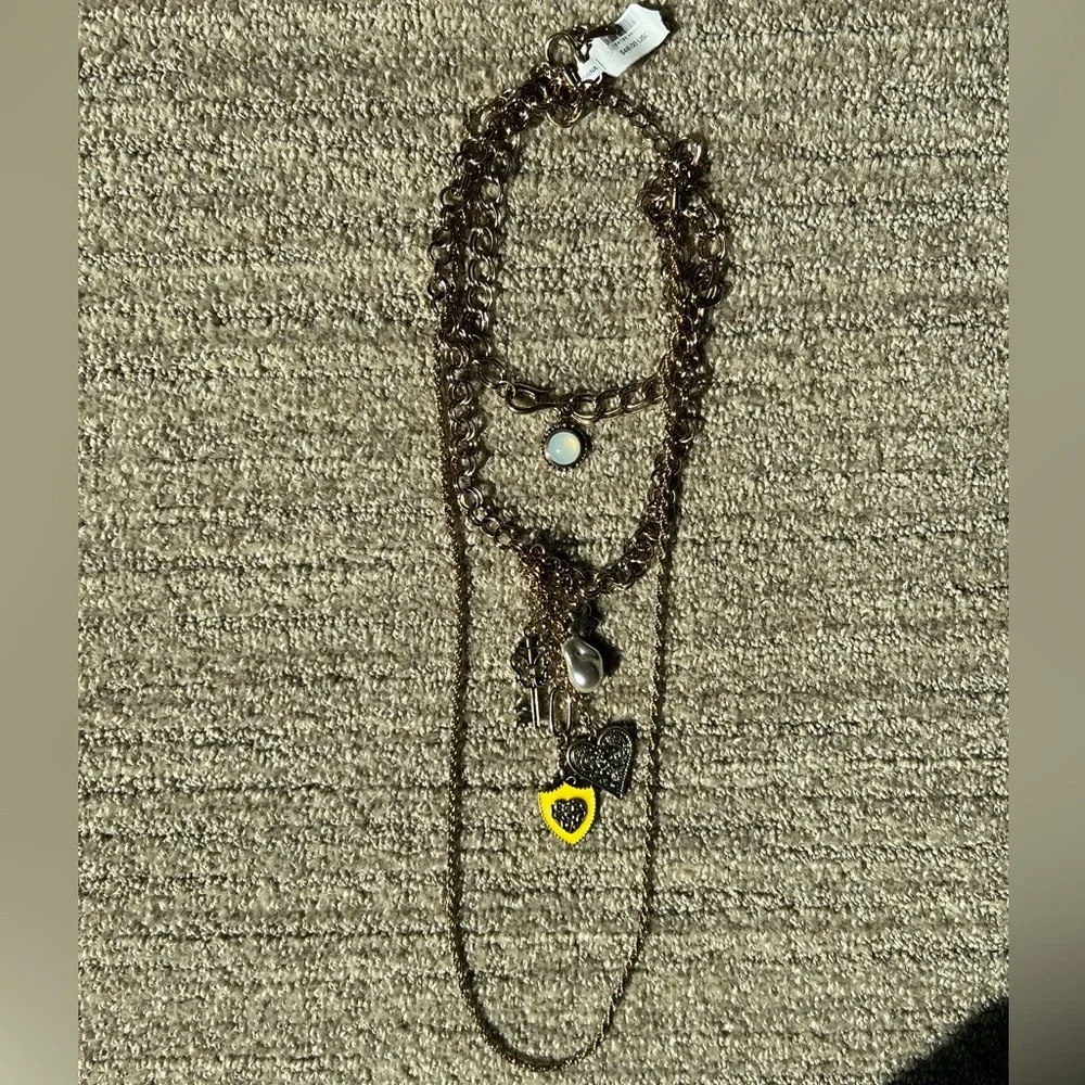 Free People Gold Layered Charm Necklace NWT Boho Statement NWT - Picture 3 of 5